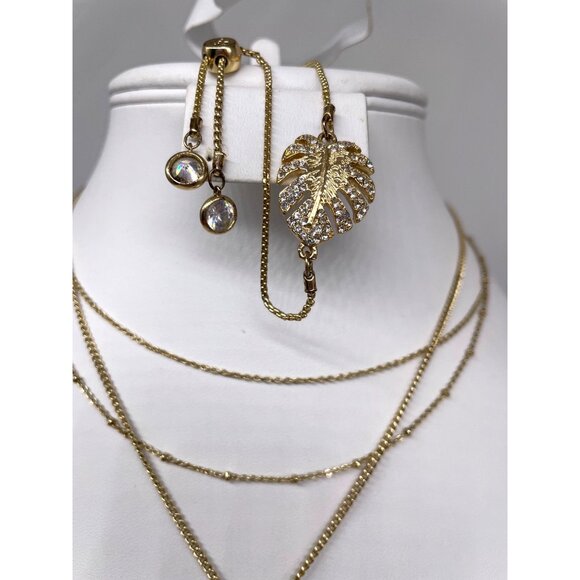 Lilly Pulitzer Gold-Tone Monstera Leaf Necklace Adjustable Bracelet Set READ - Picture 3 of 9